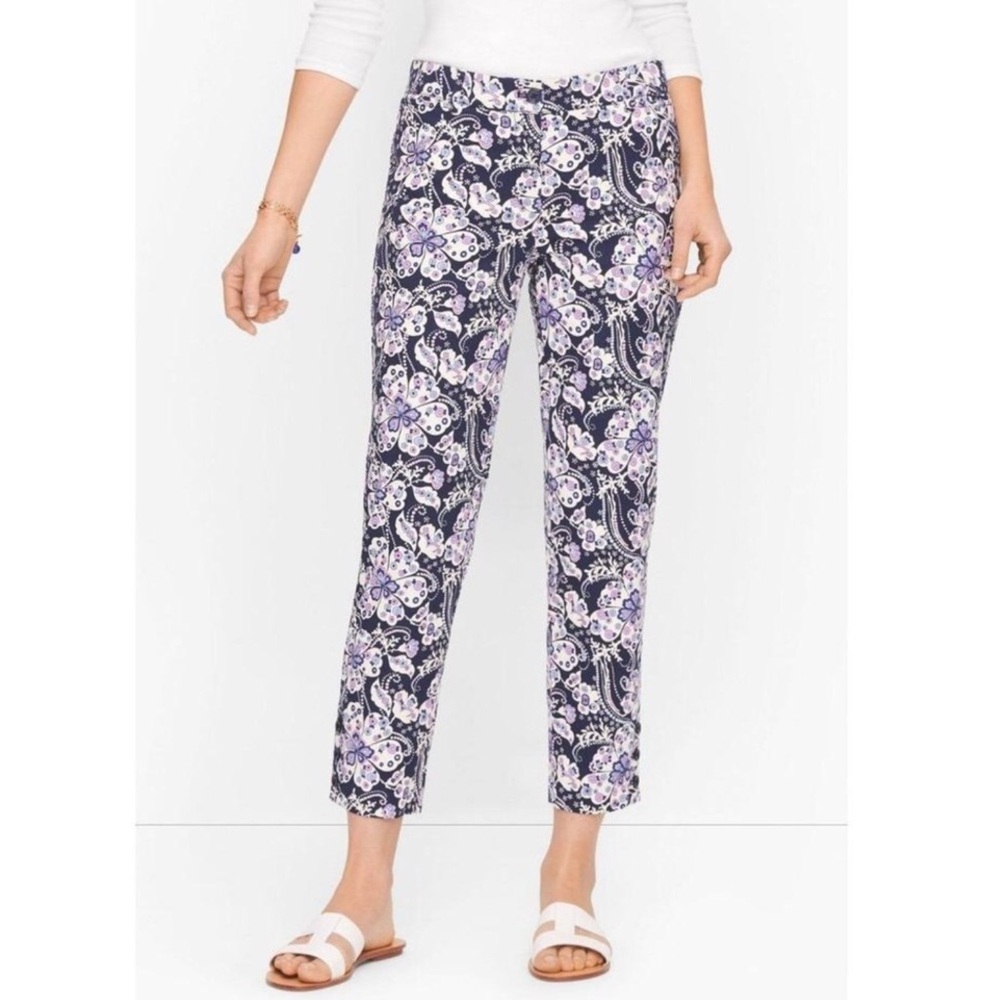 12 Talbots Floral Navy & Lavender Paisley Print Perfect Crop Pants